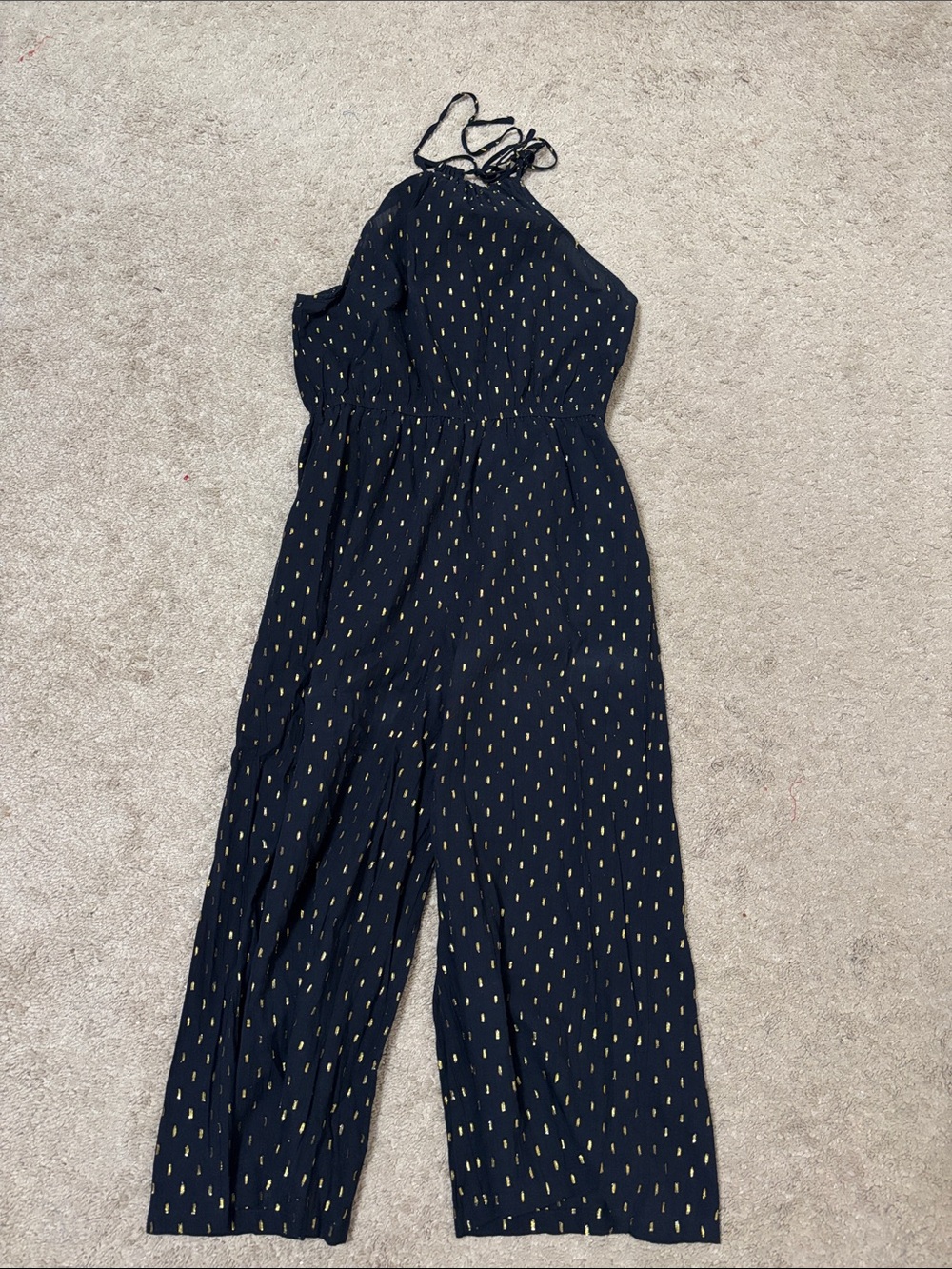 Forever 21 Navy Halter Jumpsuit with Gold Dot Accent
